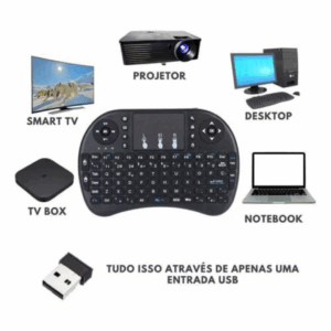 Mini Teclado Wireless Bluetooth Touchpad Sem Fio Iluminado Teclado Preto