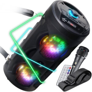 Caixa De Som Torre Com Controle Bluetooth Amplificada Rádio Fm Led RGB TWS Auxiliar P2 Microfone Karaokê Micro SD USB